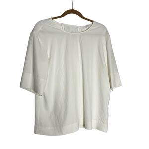 Everlane White Short Sleeve Zipper Back Shirt Blouse Top Size 8